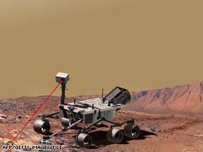 A photo illustration of a laser-equipped vehicle that is set to be part of the Mars Science Laboratory.