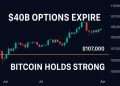 Bitcoin Holds Steady as $40B in Options Expire — Is a Breakout on the Horizon? 25 Bitcoin price chart showing $107K resistance during $40 billion options expiry, June 2025.
