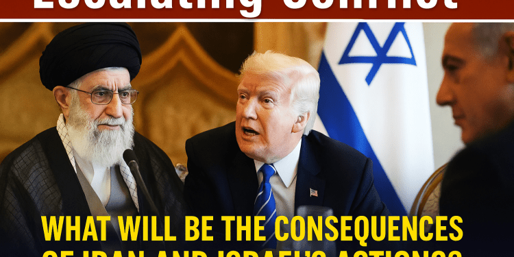 Tehran in Flames: Iran Strikes Back at Israel Amid Escalating Middle East War 1 Split-screen digital illustration showing former U.S. President Joe Biden on the left and Iranian Supreme Leader Ali Khamenei on the right, symbolizing escalating tensions between the United States and Iran following mutual military strikes."