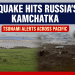 Kamchatka Quake Triggers Pacific-Wide Tsunami Alert 2 Realistic news composite image showing tsunami impact in Kamchatka after 8.8 magnitude earthquake, with ocean waves flooding a coastal building and boats scattered on a stormy shore.