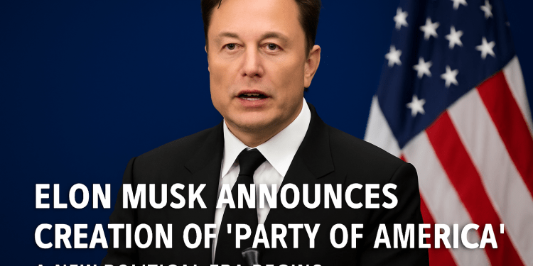 Elon Musk delivers a speech in front of an American flag, announcing the creation of the Party of America as a new political movement