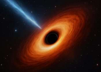 nfrared visualization of a dormant black hole in a dusty galaxy, emitting a narrow energy jet into deep space — inspired by MIT's 2025 discovery