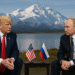 Five Scenarios for Ending the Russia-Ukraine War 2 Former U.S. President Donald Trump and Russian President Vladimir Putin meeting in Alaska, shaking hands in a formal setting, with snowy mountains in the background.