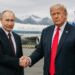 Trump and Putin Alaska Summit: Historic Talks on Ukraine 2 "Donald Trump and Vladimir Putin shake hands in Anchorage, Alaska, with Air Force One and national flags in the background during a high-stakes summit."