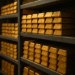 Stacks of gold bars stored in a secure vault, symbolizing record-high gold prices in 2025.