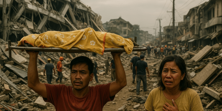 Philippines Earthquake: Dozens Dead, Hospitals Overwhelmed 1 Aftermath of the 2025 Cebu, Philippines earthquake showing collapsed buildings, injured survivors, and emergency responders near overwhelmed hospitals