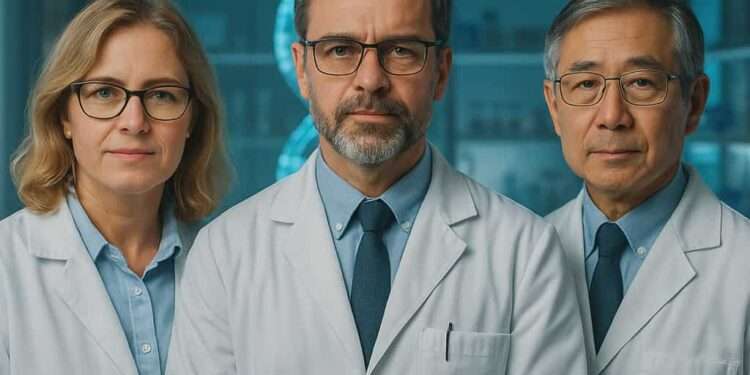 Nobel Prize 2025: Scientists Unlock Immune Balance 1 2025 Nobel Prize winners Mary Brunkow, Fred Ramsdell, and Shimon Sakaguchi in a laboratory, symbolizing their discovery of immune system balance.