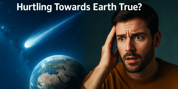 Are Internet Rumours of a Comet Towards Earth True? 1 Comet and Earth concept image showing space object near planet symbolizing rumors of collision