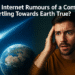 Are Internet Rumours of a Comet Towards Earth True? 2 Comet and Earth concept image showing space object near planet symbolizing rumors of collision