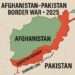 Afghanistan–Pakistan Border War 2025: Rising Tensions 2 Detailed political map highlighting the Afghanistan–Pakistan border conflict of 2025, showing the Durand Line in red and marked battle zones such as Torkham, Chaman, and Kurram — symbolizing ongoing regional tension and historical disputes.”