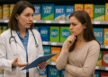 Diet Foods Could Be Stopping Weight Loss Progress 29 A female doctor in a white coat discusses diet and nutrition with a patient in a supermarket aisle filled with “Low Fat” and “Diet” products.