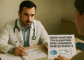 Expert Guidelines for Adult Diabetes Classification 13 Doctor in white coat reviewing diabetes test results on computer in modern medical lab, realistic lighting and professional setting.